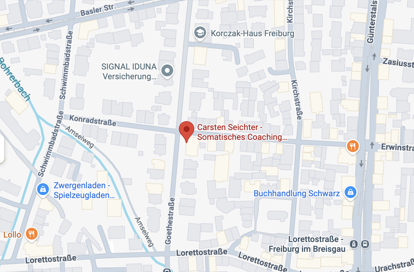 Anfahrt und Standort für somatisches Coaching bei Carsten Seichter in Freiburg